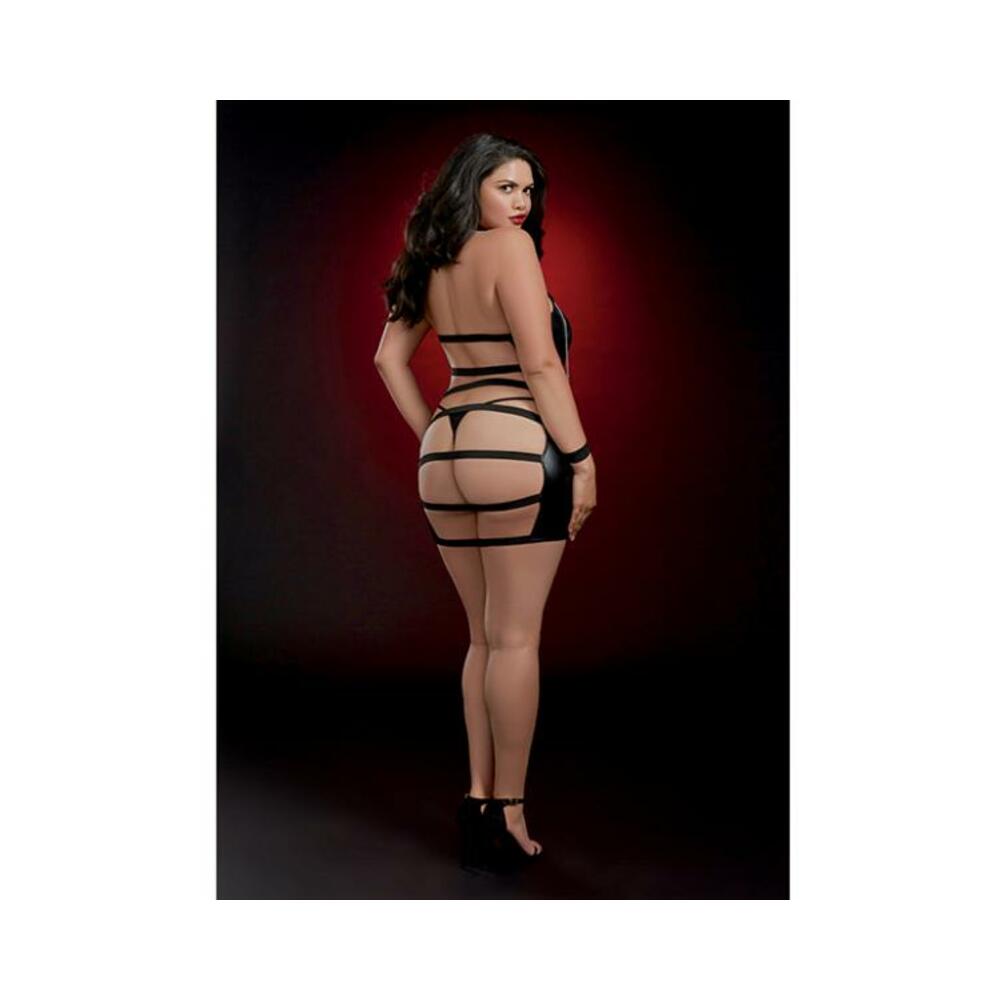 Dreamgirl Leather-look Knit Collared Chemise With Metal Ring And Stud Details Black Queen