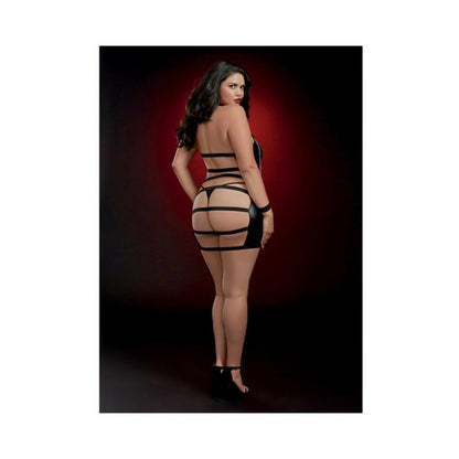 Dreamgirl Leather-look Knit Collared Chemise With Metal Ring And Stud Details Black Queen