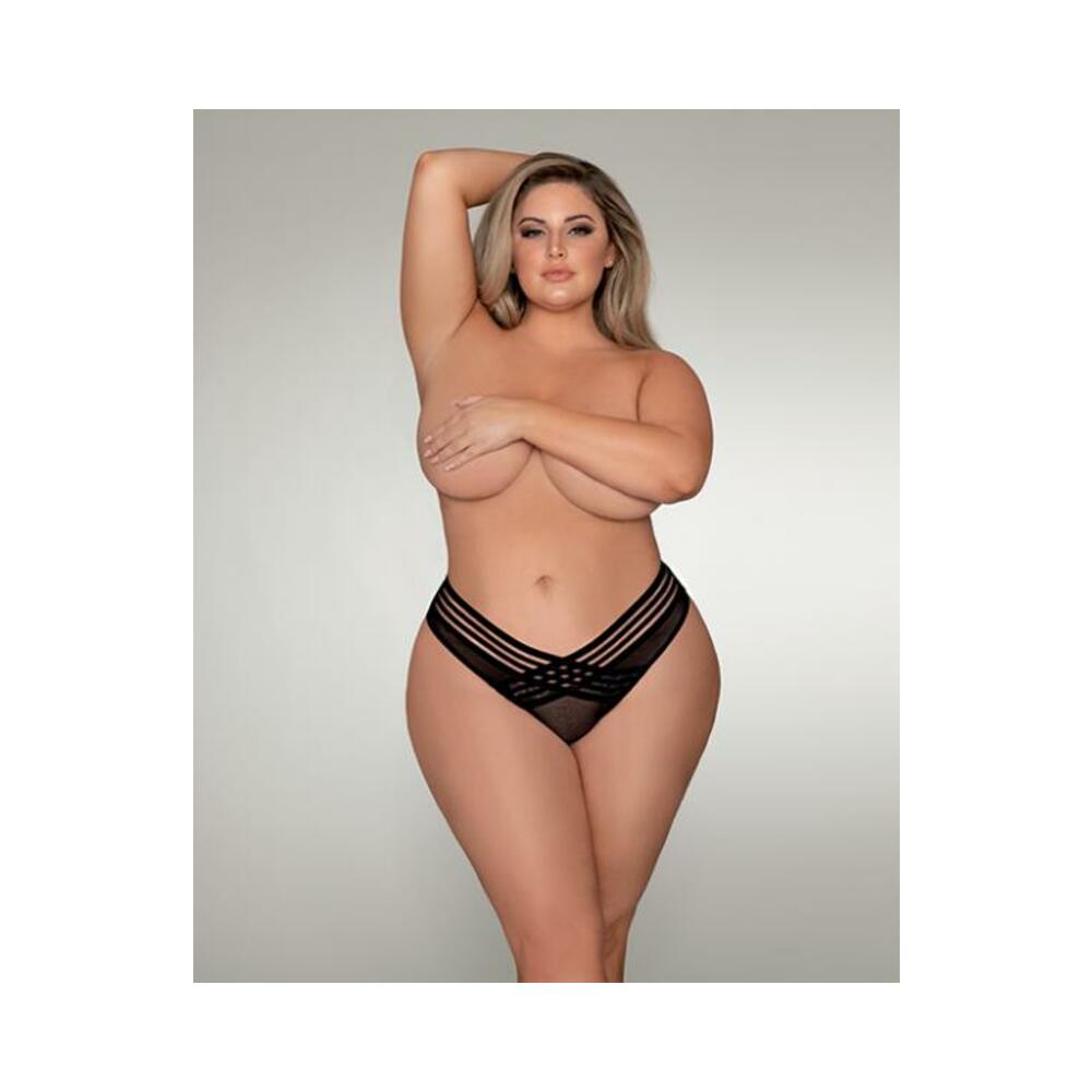 Dreamgirl Mesh Thong With Shadow Stripe Elastic Front Detail Black 1x