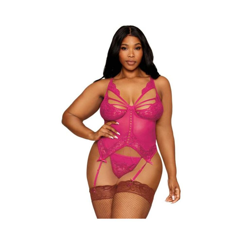 Floral Lace Bustier & G-string Set Beet Q/s