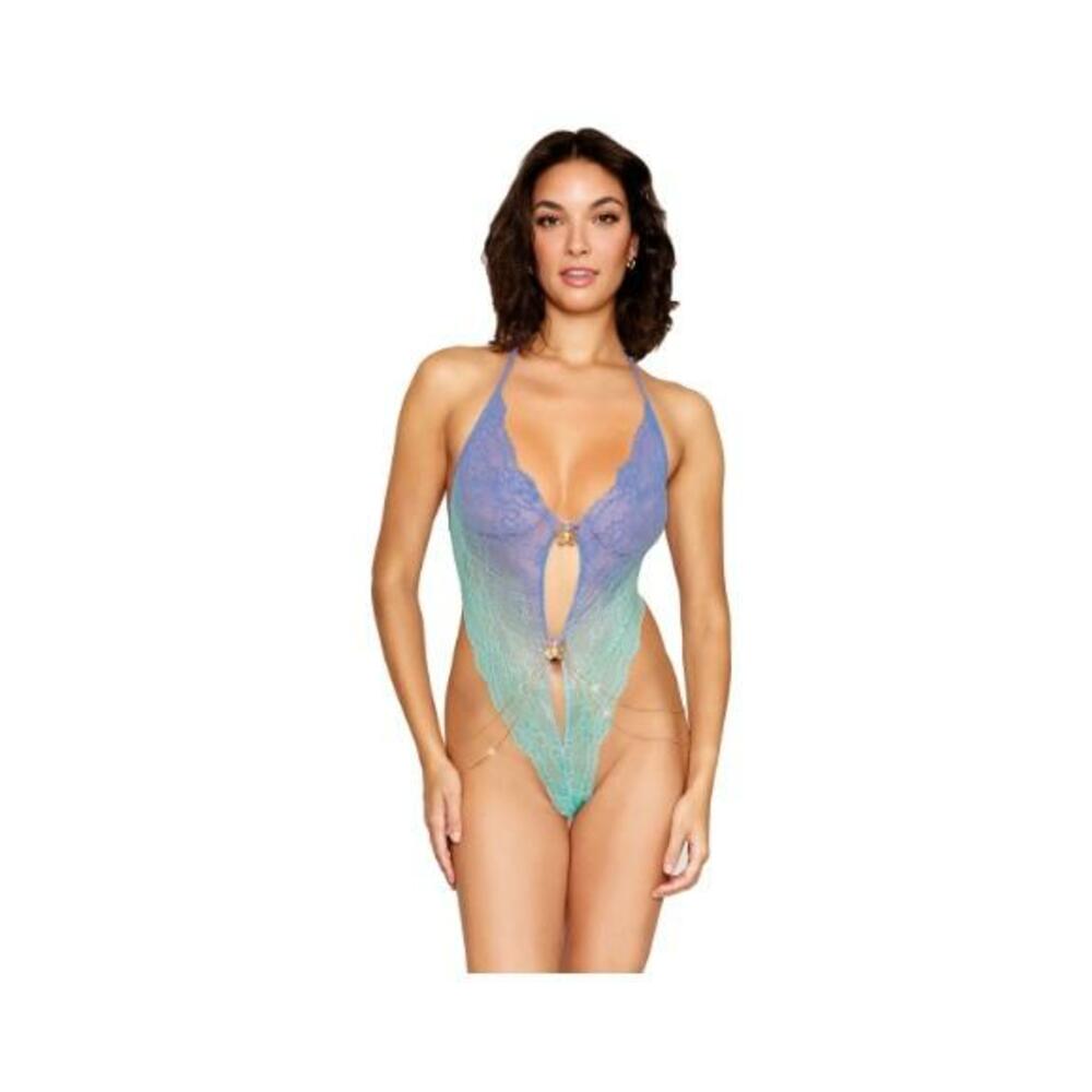 Ombre Stretch Lace Teddy W/ Butterfly Charms Lavender Haze /seafoam O/s