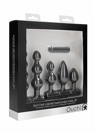 Silicone USB Rechargeable Anal Set Black