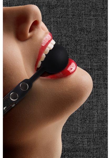 Silicone Ball Gag - With Roughend Denim Straps - Black