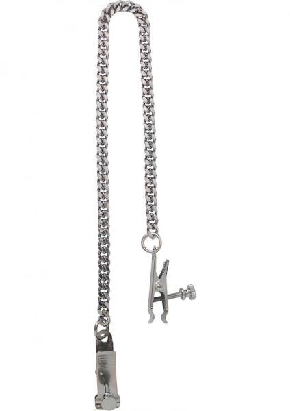 Adjustable Duck Bill Nipple Clamps With Jewel Chain Silver