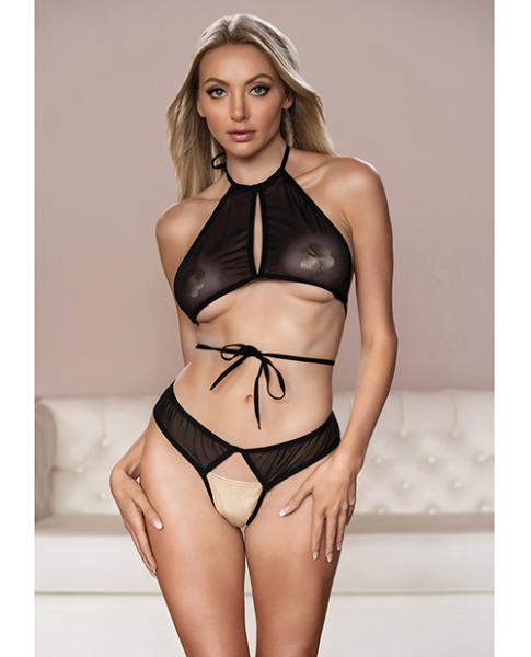 Allure Marley Mesh Peek A Boo Top &amp; Open Panty Black L/xl