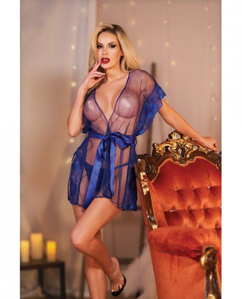 Allure Leah Lace &amp; Mesh Open Side Cover Up Blue O/s