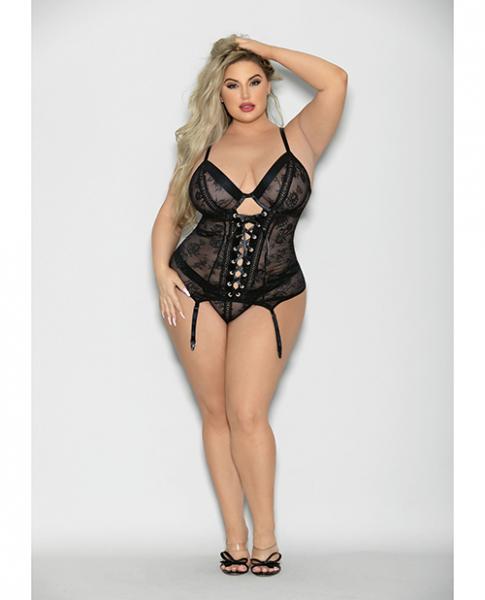 Flame Fetish Soulmate Lace Up Bustier &amp; Wide Band Thong Black 1x/2x