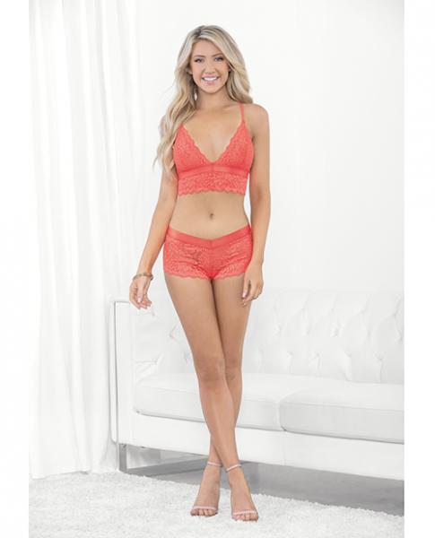 Neon Cami W/wide Elastic Band &amp; Booty Short Neon Coral Xl