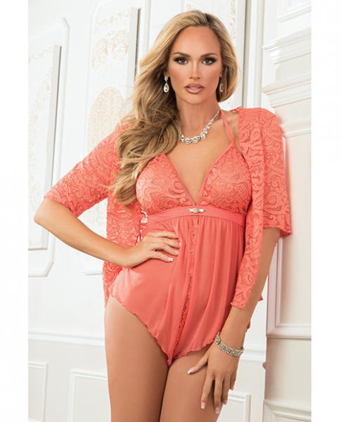 Romper W/snap Open Crotch &amp; Laced Robe Vibrant Orange O/s