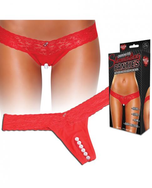 Crotchless Thong Clitoral Stimulating Beads Red S/M