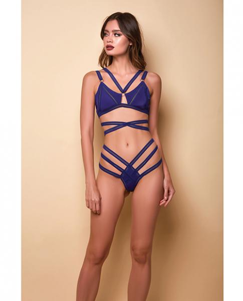 Along The Lines Strappy Bra &amp; Cheeky Low Rise Panty Navy Md