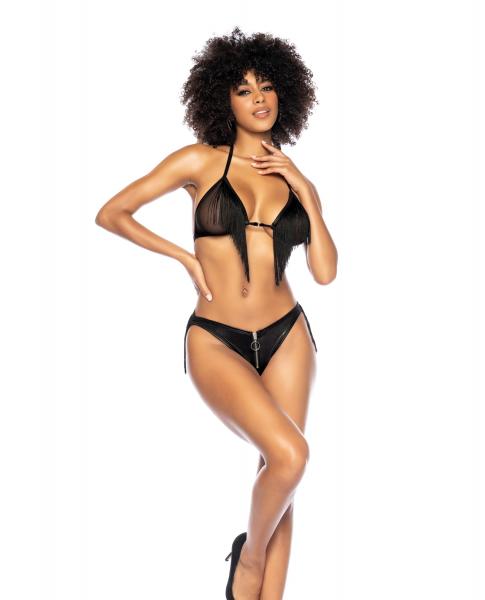 Fringe Halter Top &amp; Open Back Bottom W/front Zipper Black L/xl