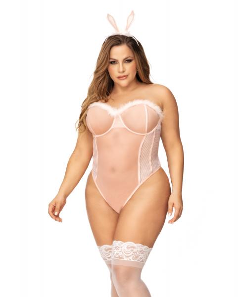 Sexy Bunny Underwire Bodysuit W/lace Up Back &amp; Head Piece Pink 1x/2x