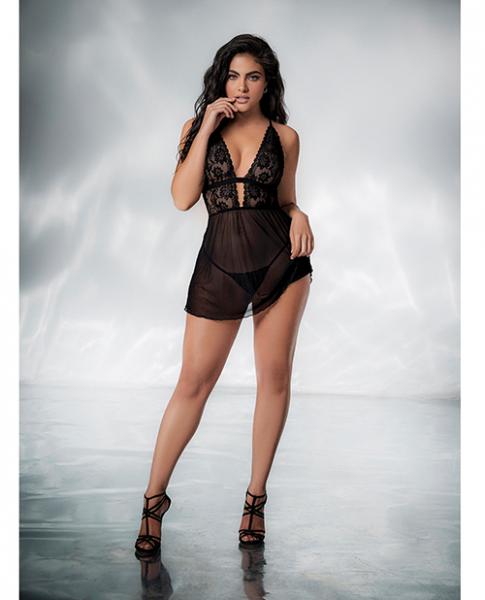 Lace &amp; Mesh Babydoll &amp; G-string Black L/xl