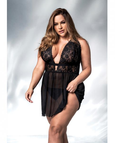 Lace &amp; Mesh Babydoll &amp; G-string Black 3x/4x