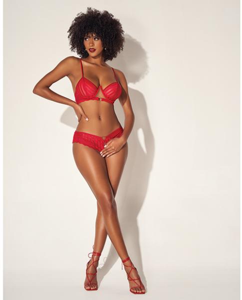 Shadow Stripe Underwire Top W/heart Detail &amp; Crotchless Bottom Red S/m