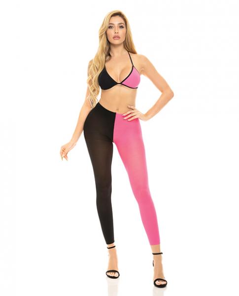Pink Lipstick Block You Out Bra &amp; Legging Black/pink O/s