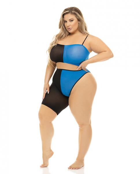 Pink Lipstick Block You Out Bandeau &amp; Bottom Black/blue Qn