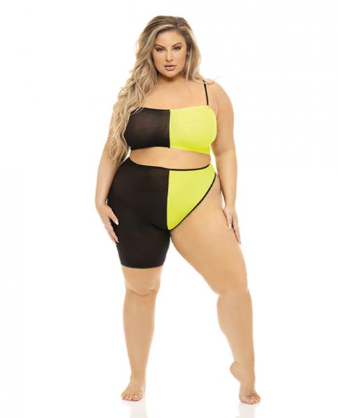 Pink Lipstick Block You Out Bandeau &amp; Bottom Black/yellow Qn