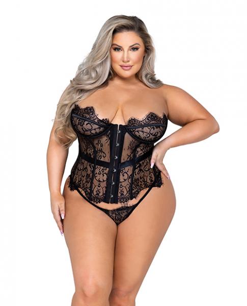 Fantasy Scalloped Eyelash Lace Bustier & Thong Black 2x