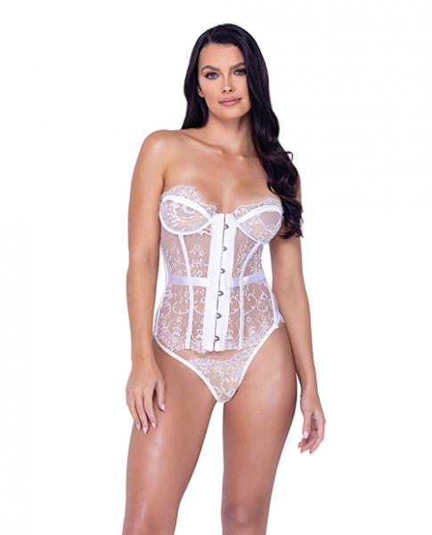 Fantasy Scalloped Eyelash Lace Bustier &amp; Thong White Xl