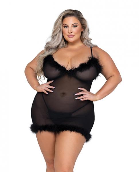 Afterhours Maribou &amp; Mesh Chemise Black 2x