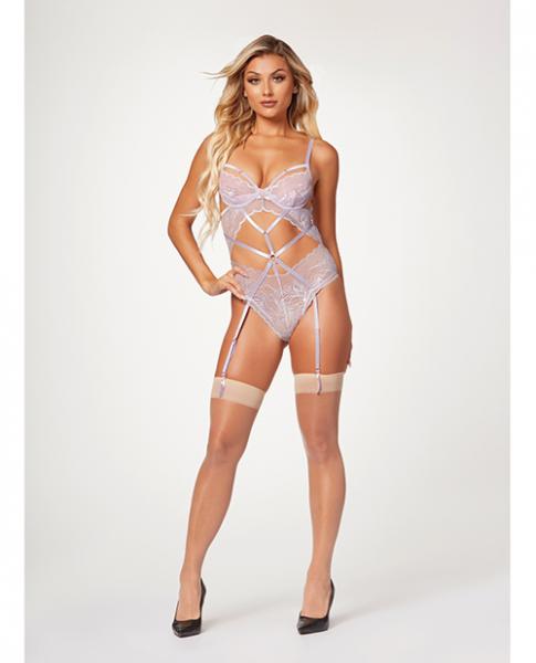 Sheer Mesh &amp; Lace Demi Cup Teddy Lavender Lg