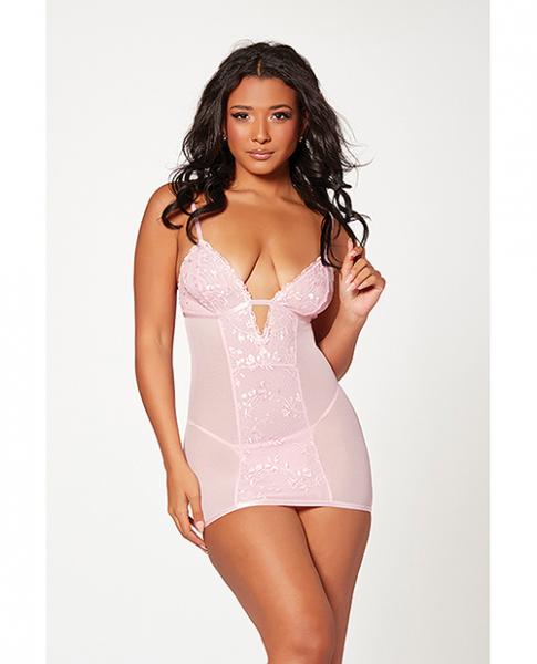 Floral Mesh Chemise &amp; G-string Pink Xl