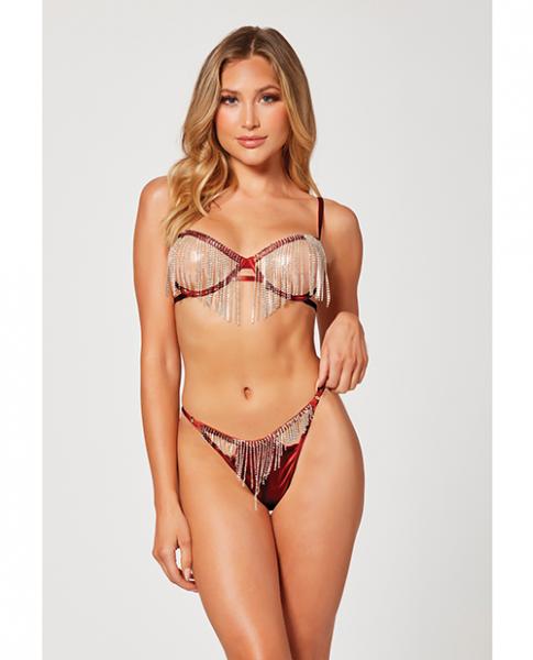 Holiday Rhinestone Bra W/underwire Open Cup & G-string Wine L/xl