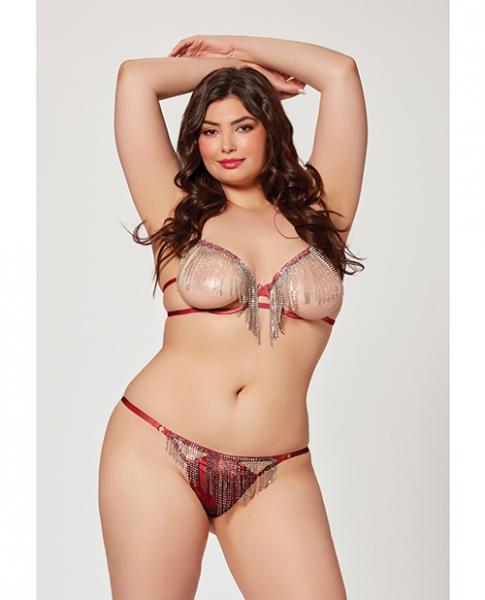 Holiday Rhinestone Bra W/underwire Open Cup & G-string Wine 1x/2x