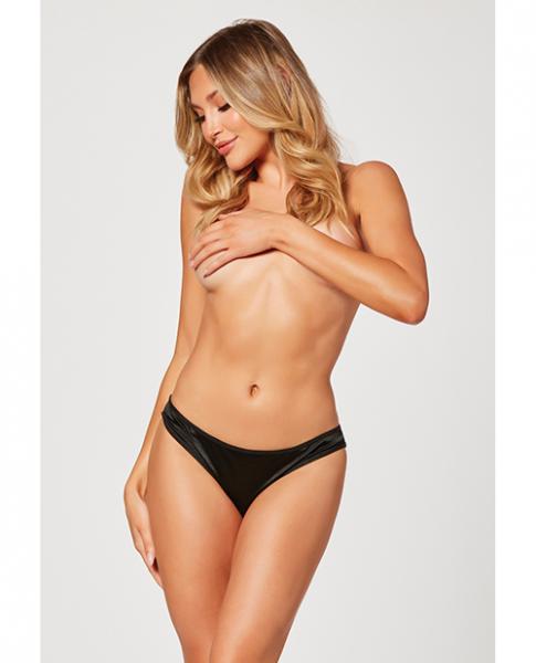 Holiday Stretch Satin Panty W/rhinestone Chain Back Black S/m