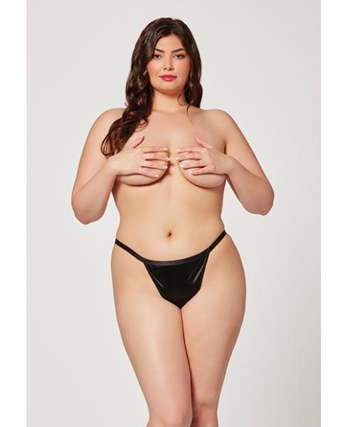 Holiday Stretch Satin Thong W/rhinestone Chain Back Black 1x/2x