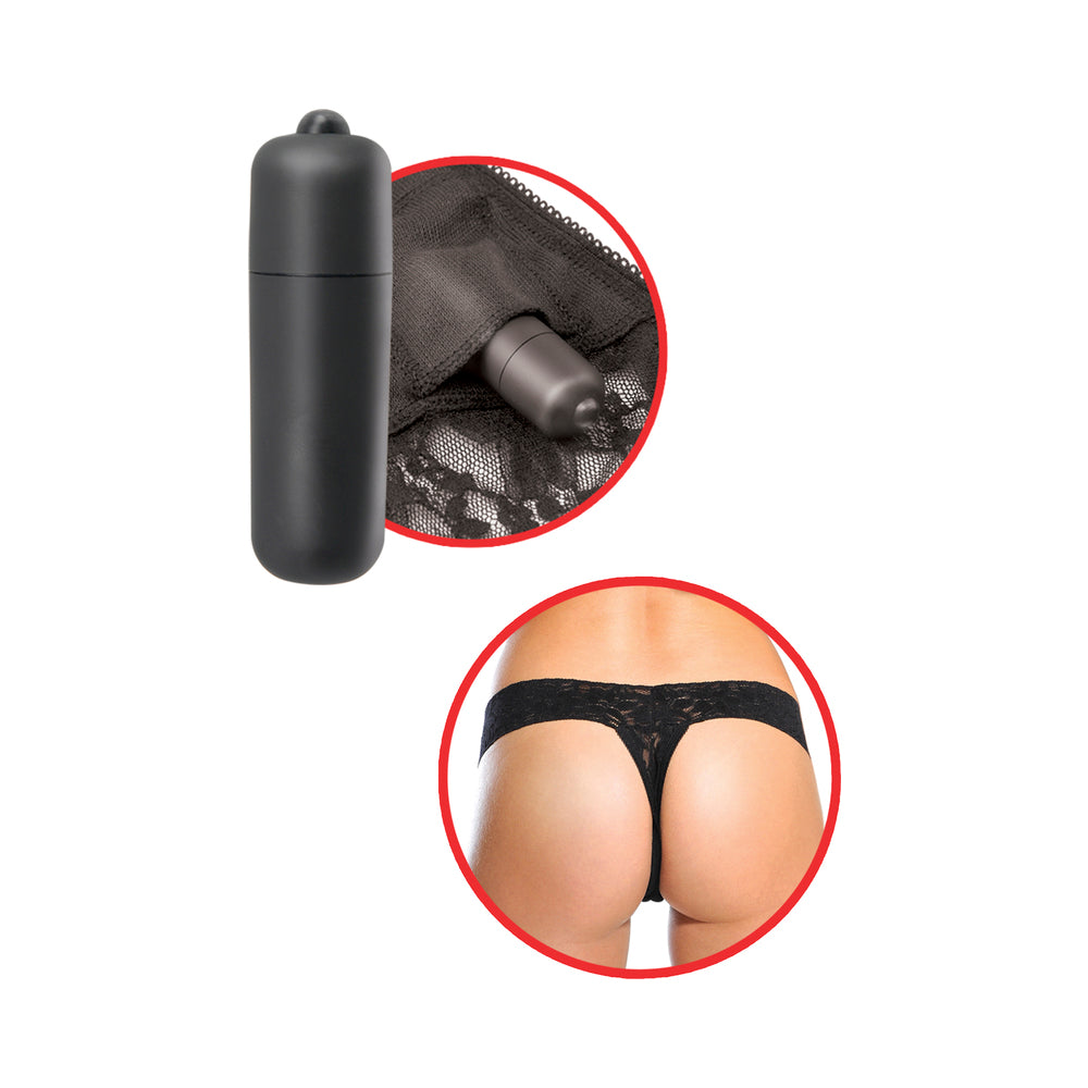 Hanky Spank Me Vibrating Panty Black Lace Thong