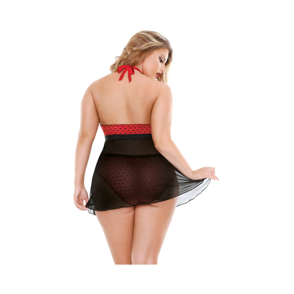 Curve Valentina Halter Keyhole Front Babydoll & Matching Panty Red/black 1x/2x