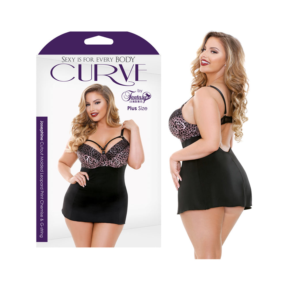 Curve Josephine Cutout Molded Leopard Print Chemise & G-string Rose Leopard 3x/4x