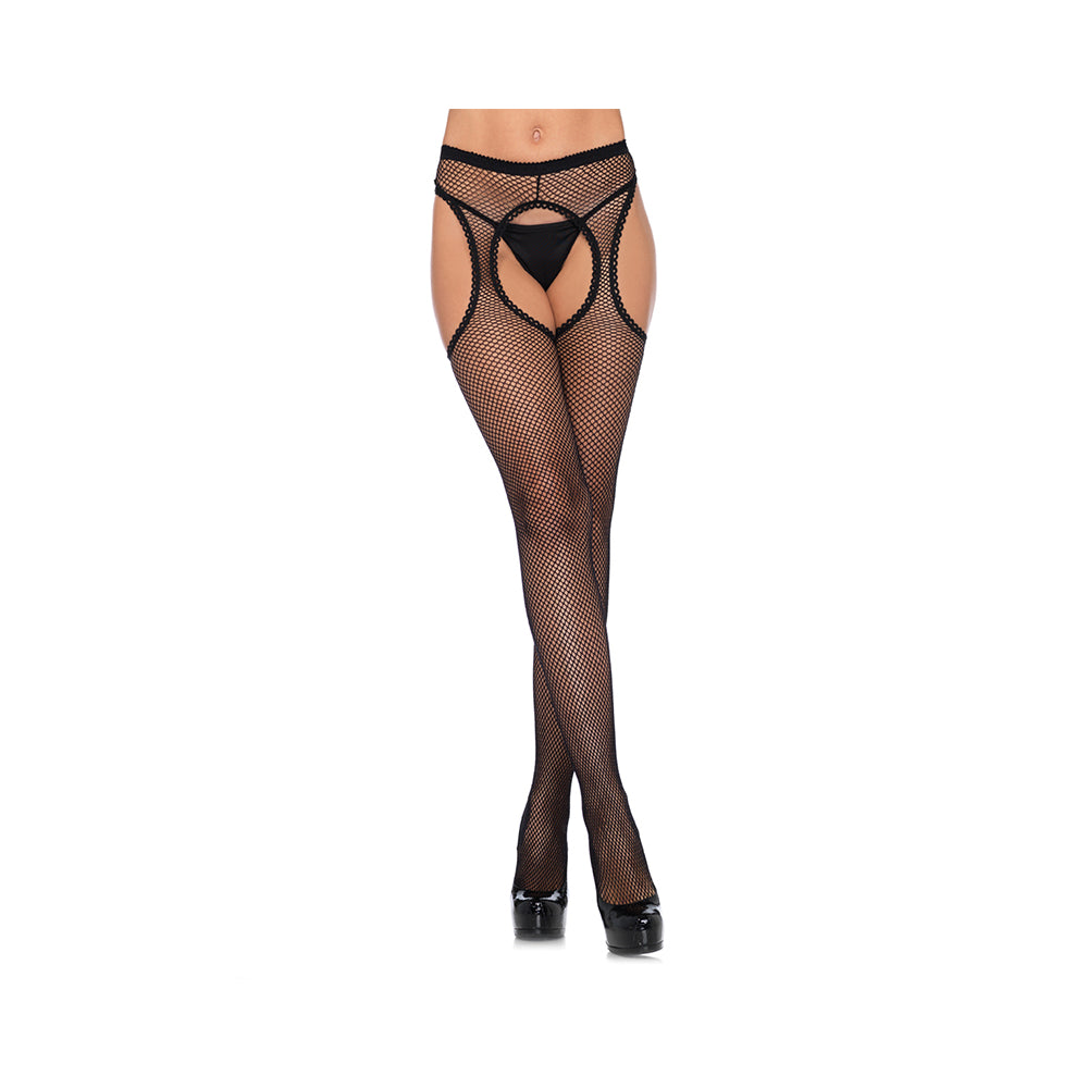 Fishnet Suspender Hose With Scalloped Trim O/s Black