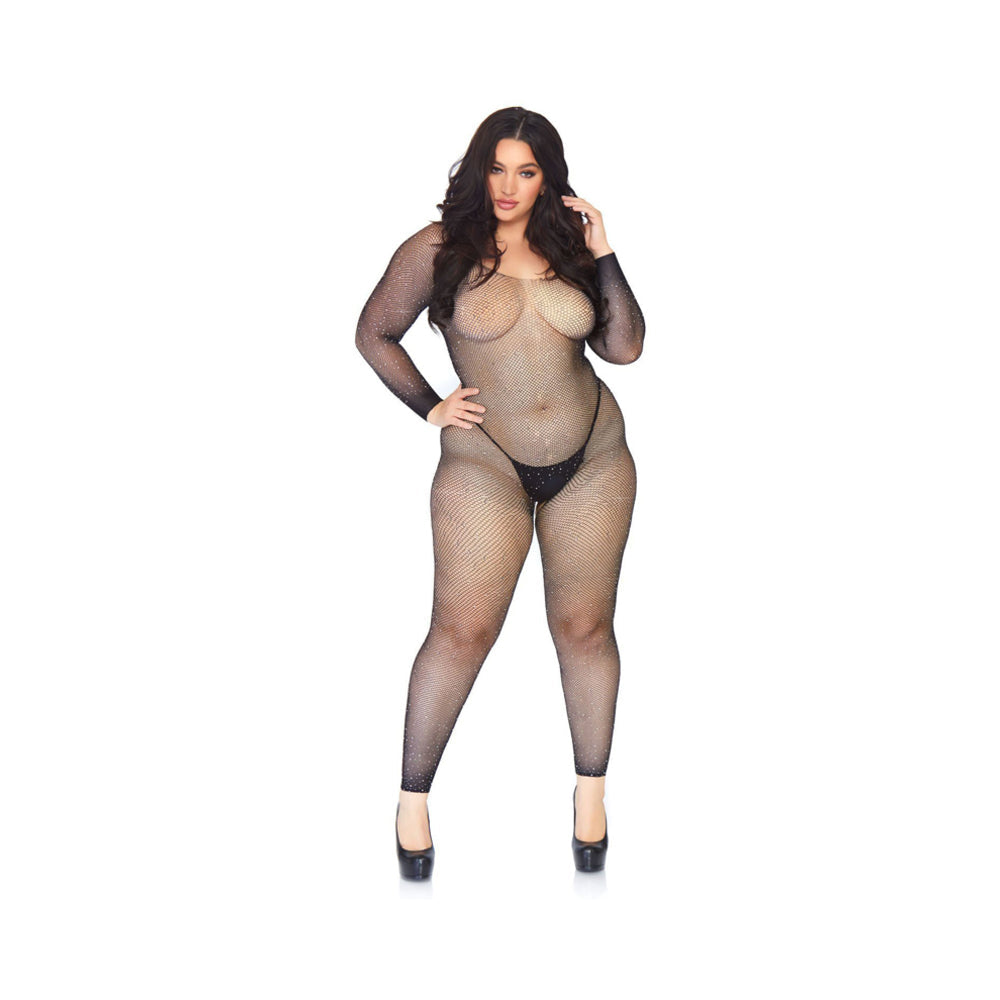 Crystalized Seamless Fishnet Long Sleeved Bodystocking.