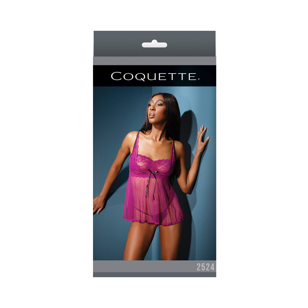BABYDOLL & G-STRING  MAGENTA/BLACK - OS