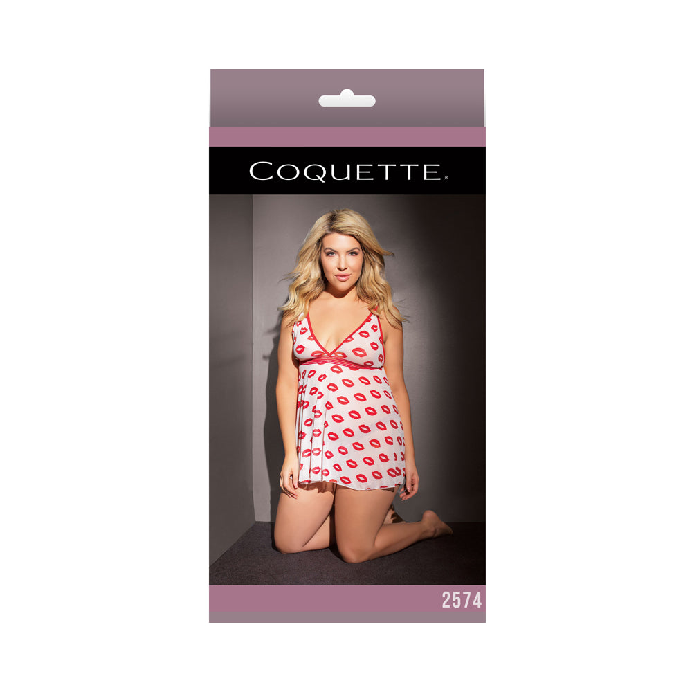 Babydoll And Thong White/red Xl