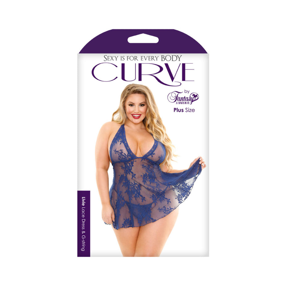 Livie Lace Chemise And Gstring Navy3x/4x