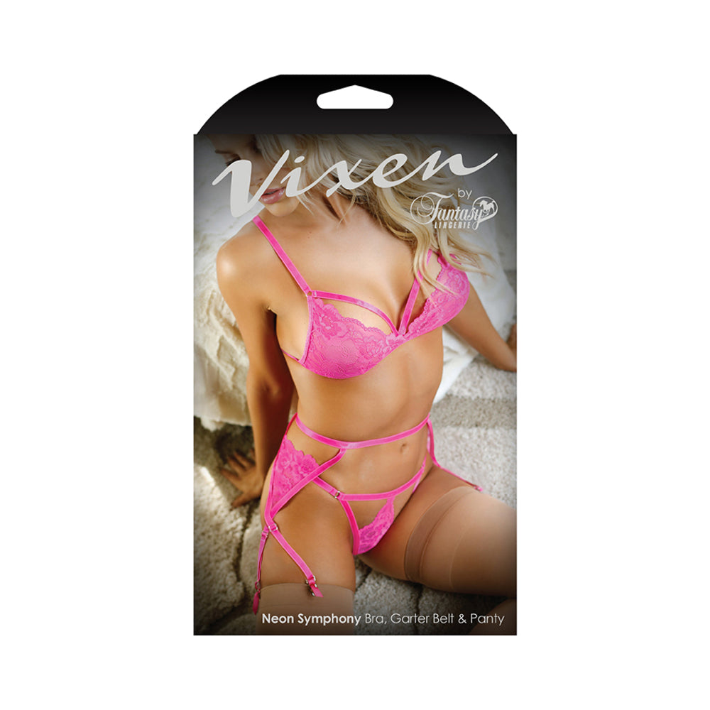 Vixen Neon Symphony  Bralette, Garter Belt &amp; Panty  L/xl Electric Pink