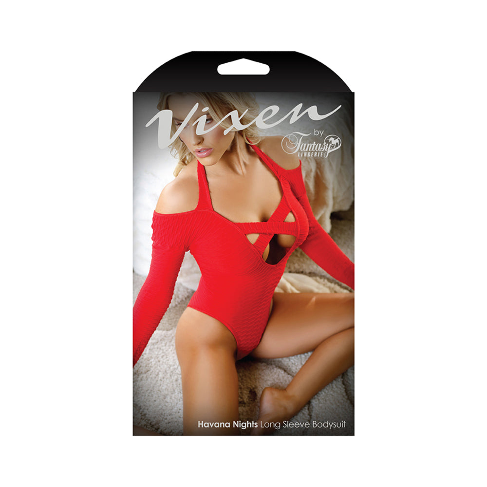 Vixen Havana Nights Halter Long Sleeve Bodysuit With Snap Closure L/xl