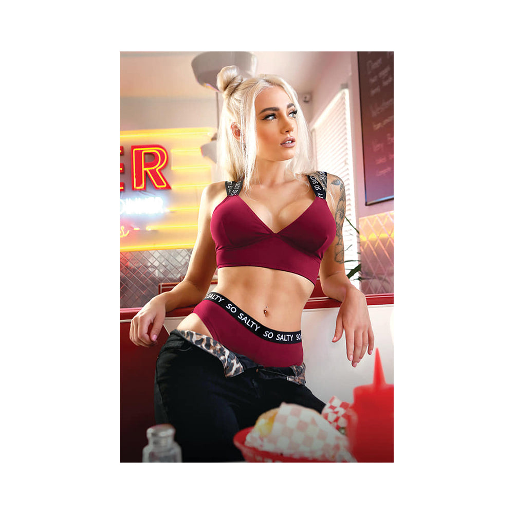 Vibes So Salty Long Line Bralette And Cheeky Panty Set M/l Berry Bliss