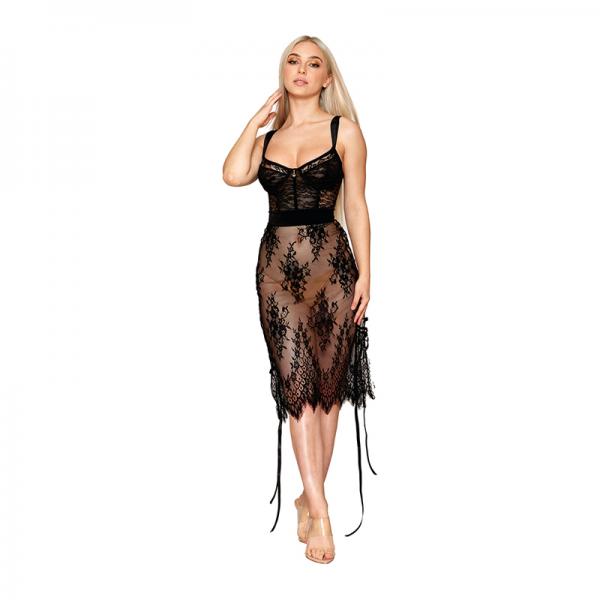 Dreamgirl Floral Lace And Stretch Velvet Slip Chemise Black Xl