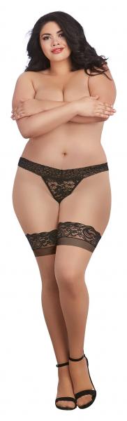 Cuban Heel Lace Top Thigh High Nude/black Queen O/s