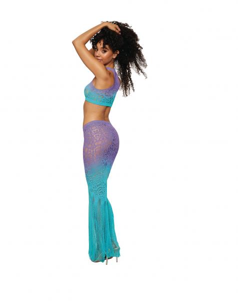 Seamless Crochet Patterned Bralette &amp; Maxi Skirt Wisteria /ocean O/s