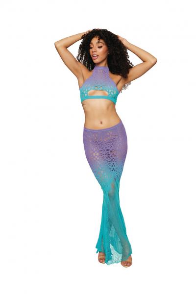 Seamless Crochet Patterned Bralette &amp; Maxi Skirt Wisteria /ocean O/s