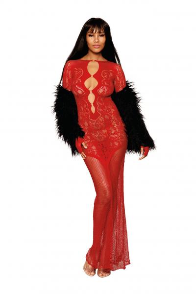 Floral Lace Bodystocking Gown Ruby O/s