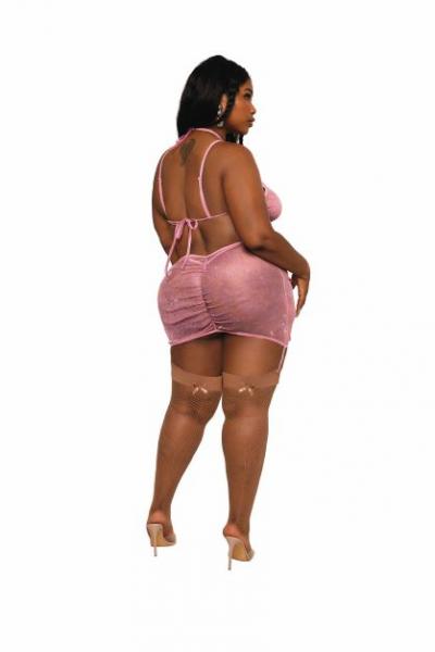 Iridescent Lurex Mesh Garter Slip &amp; G-string Set Milkshake Pink Q/s