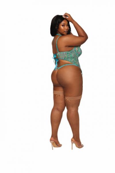 Ditsy Floral Printed Lace Bustier &amp; G-string Set Ocean Q/s